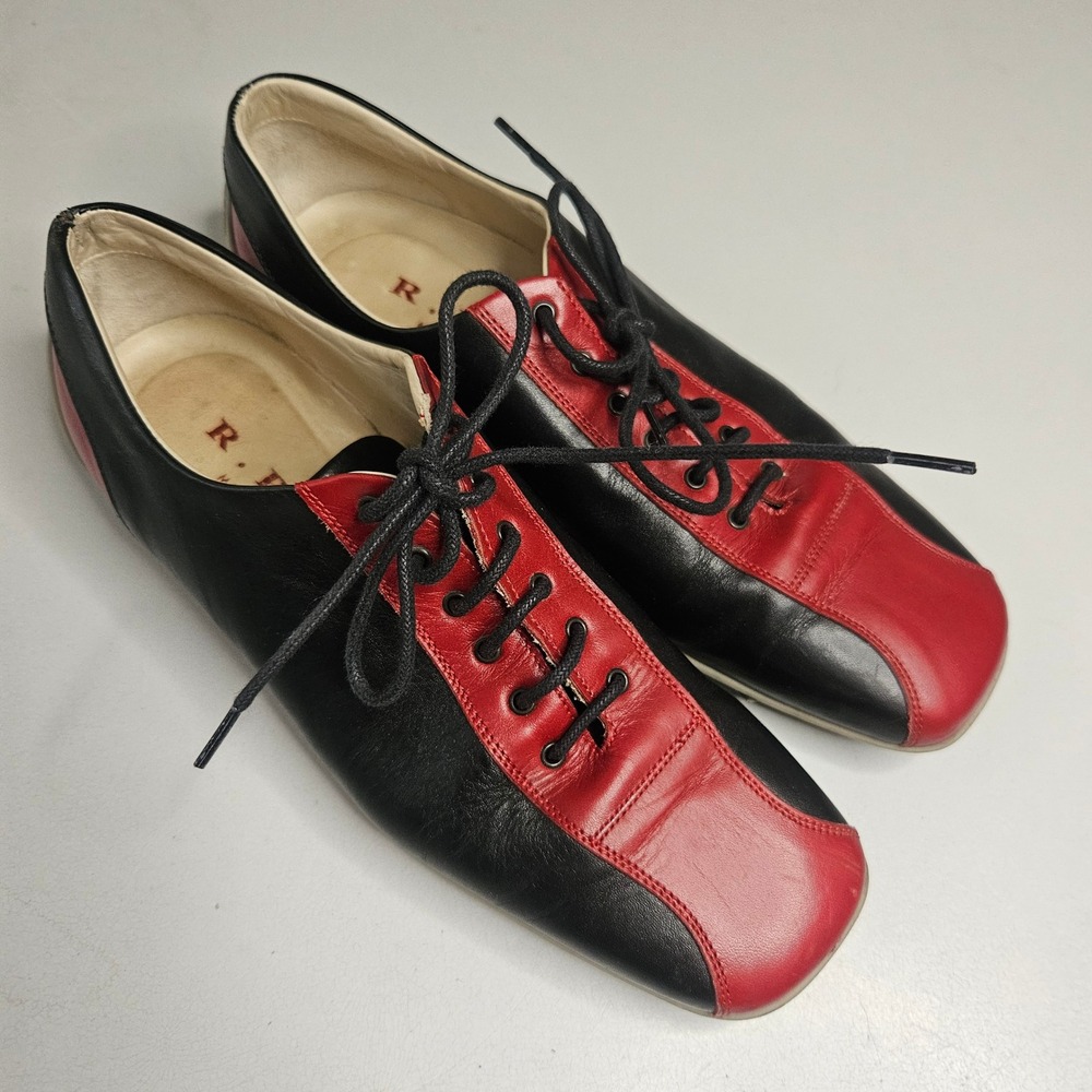 Vtg R.B.S. Made in Italy Black Red Leather Lace Up Oxfords Shoes 35 US 5